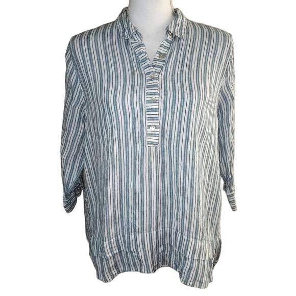 J Jill Love Linen Size MP Medium Petite Striped Popover Top Shirt - Picture 1 of 5